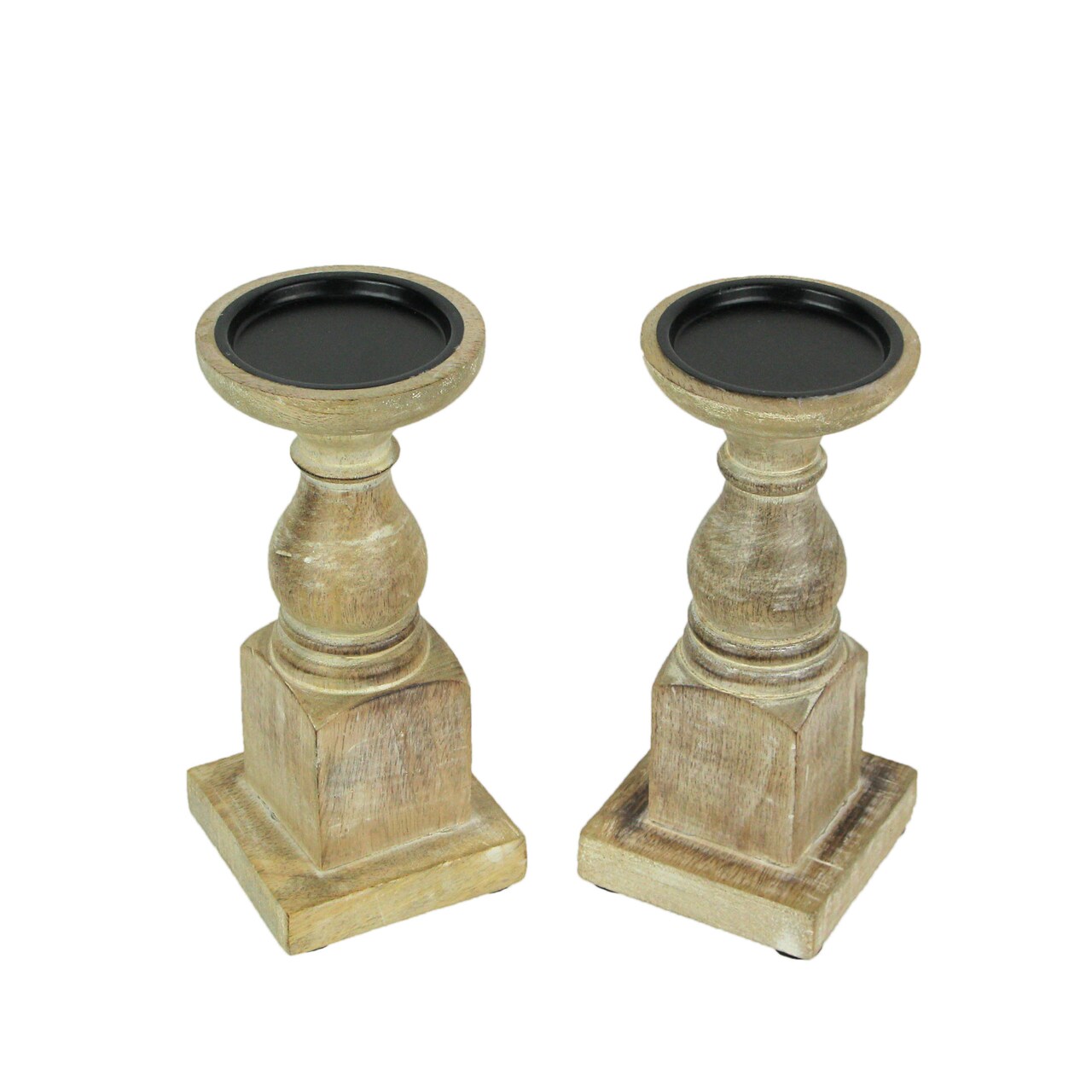 Set of 2 Wooden Pedestal Candle Holders Rustic Centerpiece Home Decor